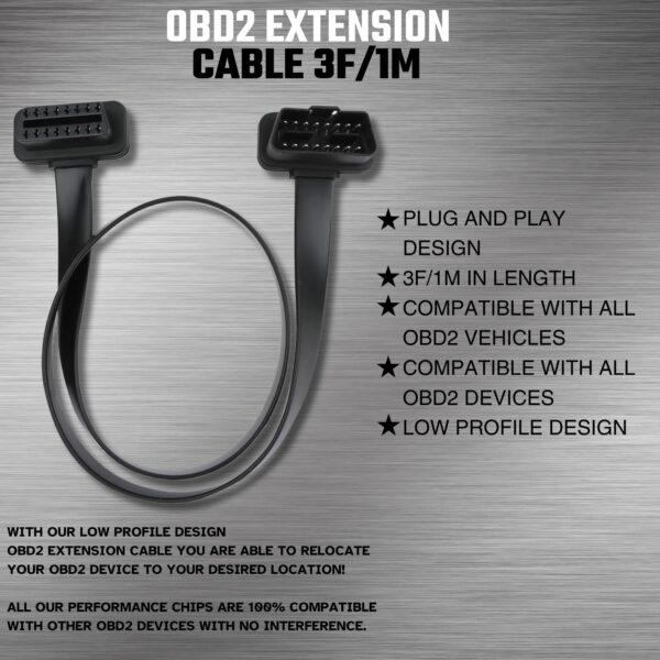 Ultra Low Profile OBD2 3ft Extension Cable 16pin - Image 2