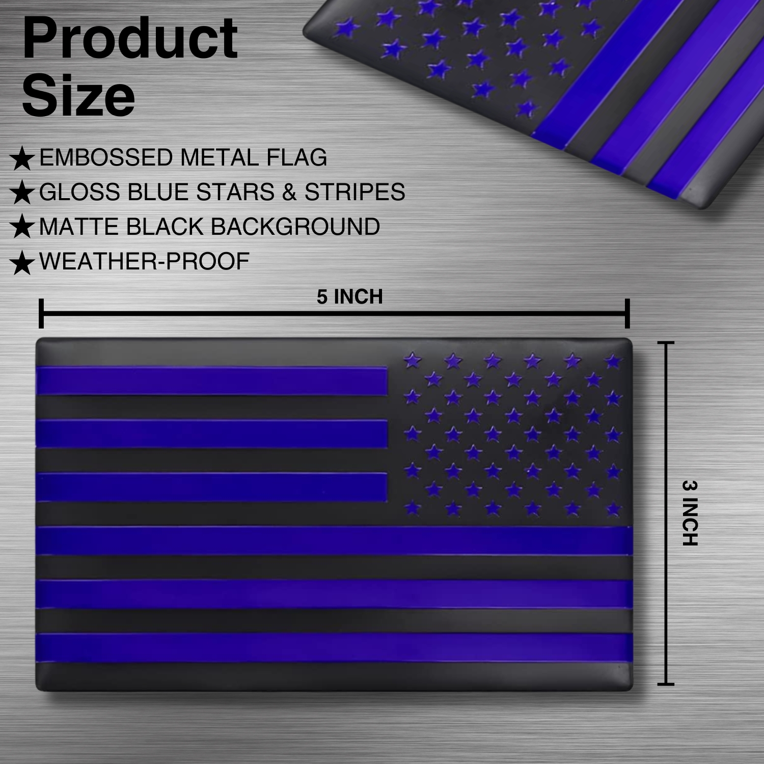 Black and Blue USA Flag Emblem Decal Stickers Size Details