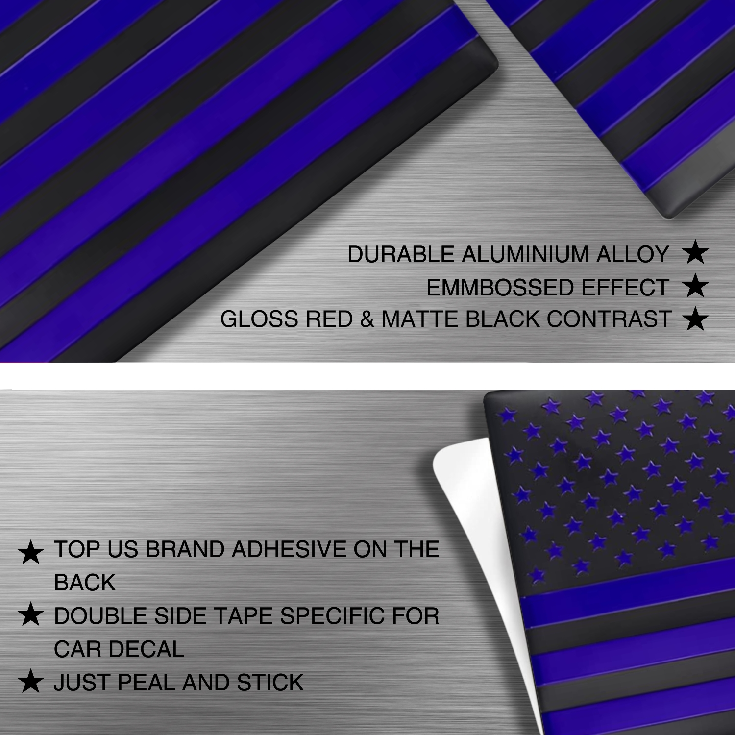 Black and Blue USA Flag Emblem Decal Stickers Specifications